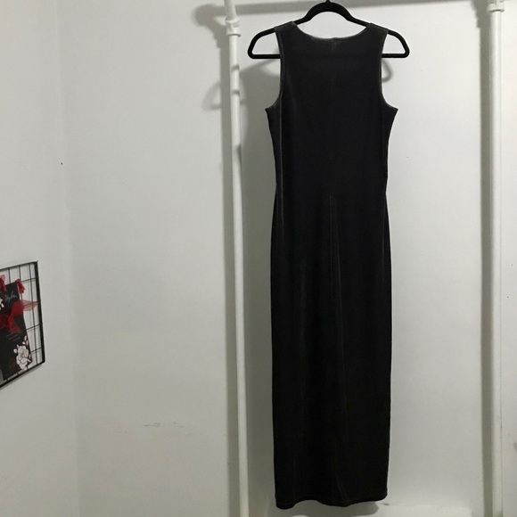 Velour Charcoal Maxi Dress With Slit - Picture 4 of 4